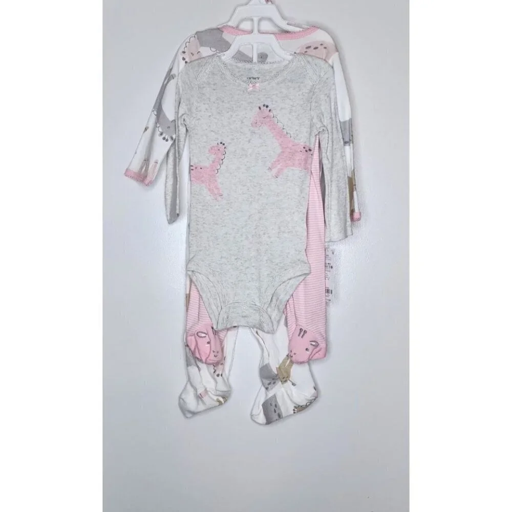 Carter's 3 piece Sleep & Play & Pant Set 9 Months Giraffe pink, white, grey